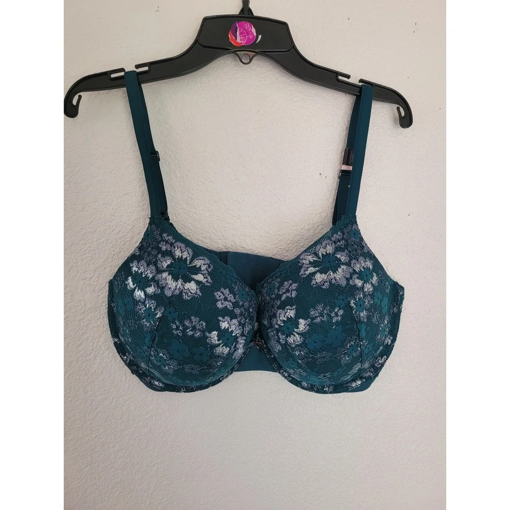 Victoria's Secret Body By Victoria Perfect Shape Lace Bra Teal Silver 34DDD‎ #12